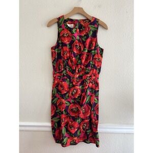 Vintage Alain Toussaint Sleeveless Dress 8P Made in USA Cotton Floral Poppy